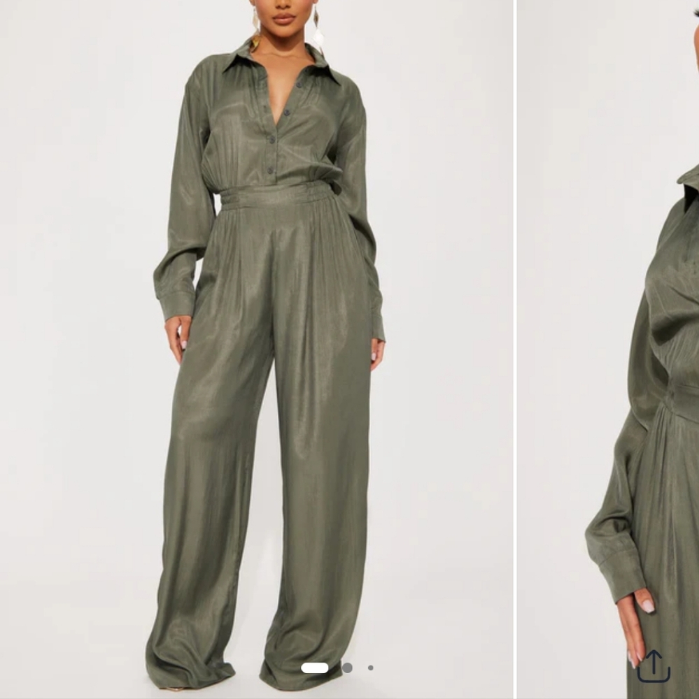 Fashion Nova Green Jumpsuit with Relaxed Fit